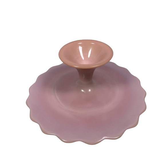 Vintage Fenton Pink Milk Glass Spanish Lace Pedestal Cake Stand Plate Scalloped - Picture 5 of 9